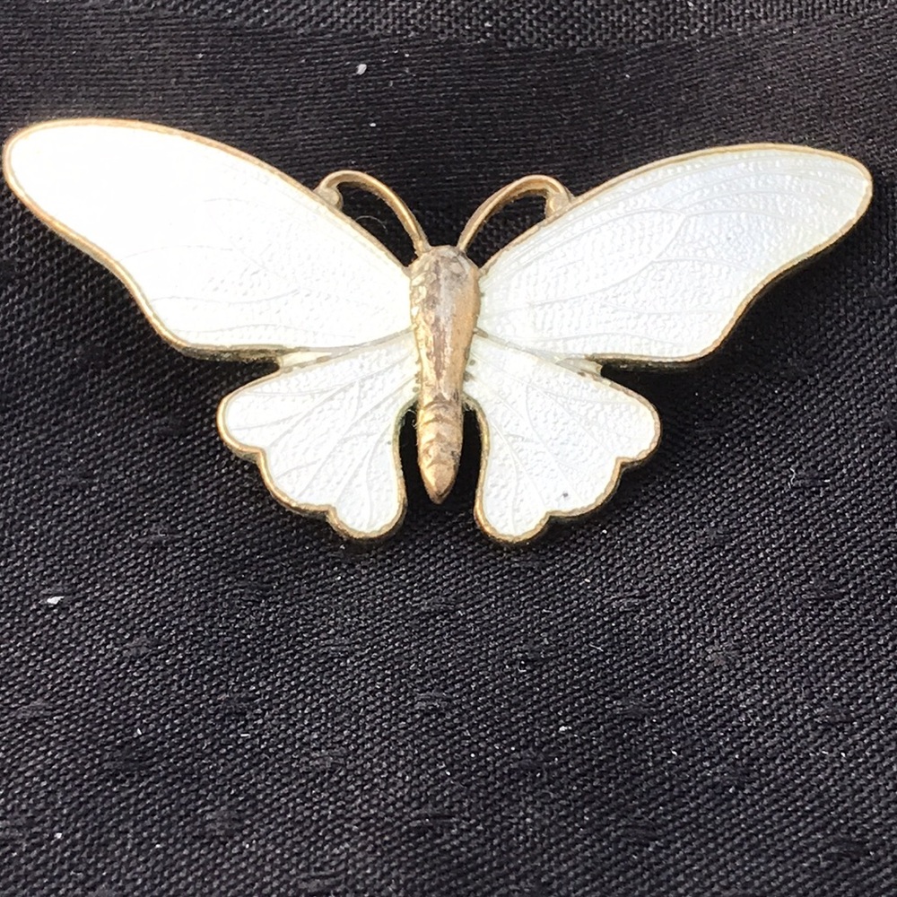 Vintage Gold tone Butterfly with Enamel Wings Brooch
